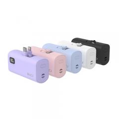 New Arrival Pocket 5000mAh PD Power Bank with Dual Built-in Charging Plug and Phone Stand